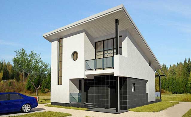 Fachadas de casas minimalistas con techos inclinados