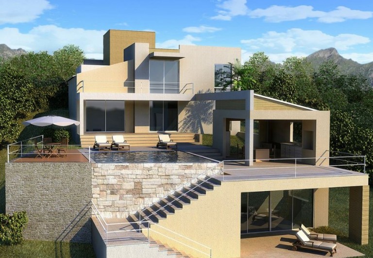 Casas con pileta en la terraza
